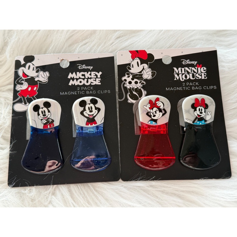 Disney Mickey Minnie Mouse Magnetic Bag Clips 2-Pack Sets Lot of 4 Blue Red